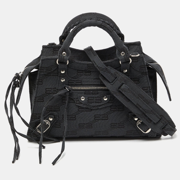 Balenciaga Black BB Monogram Canvas XS Neo Cagole Bag | Studded Leather Shoulder Bag
