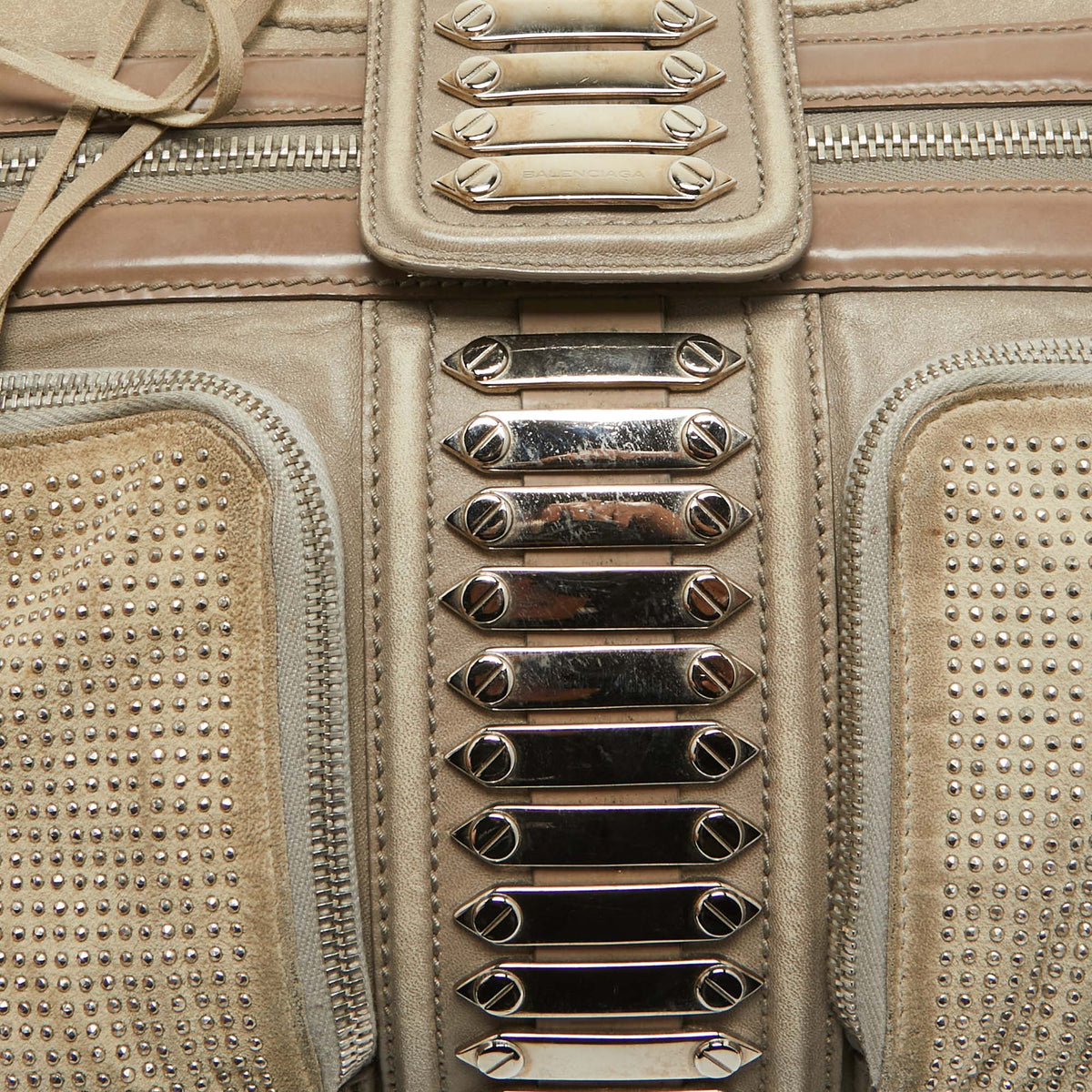 Balenciaga Beige Leather Studded Sac Clous Motorcycle Bag | Designer Luxury Handbag