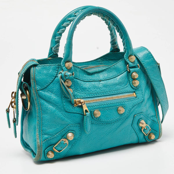 Balenciaga Bleu Tropical Leather Mini Classic City Bag — Designer Leather Handbag