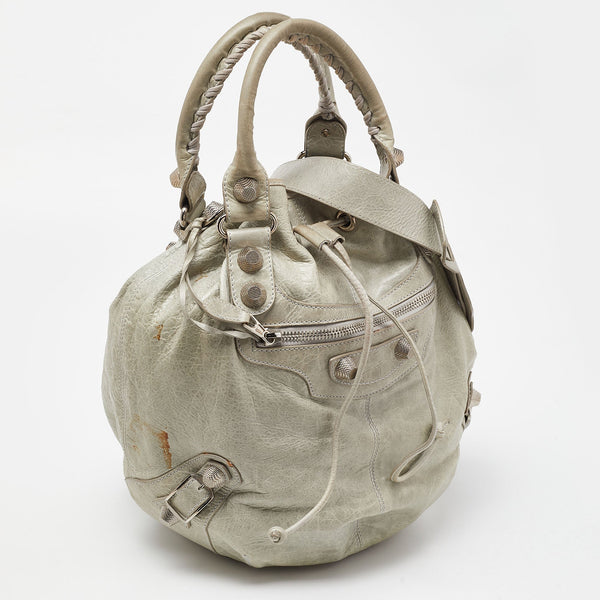 Balenciaga Argent Leather GSH Pompon Hobo | Casual Luxury Hobo Bag