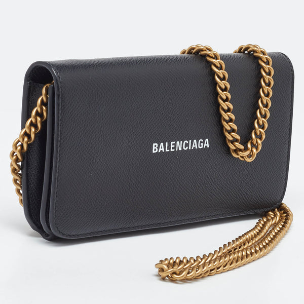 Balenciaga Black Leather Everyday Wallet on Chain — Designer Chain Bag