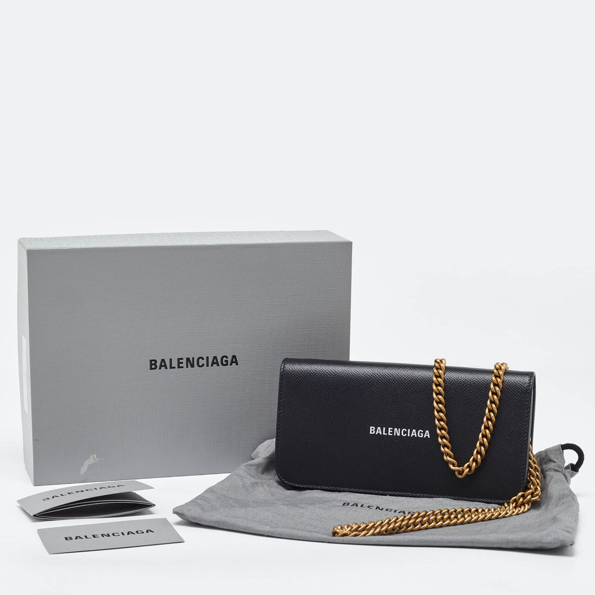 Balenciaga Black Leather Everyday Wallet on Chain — Designer Chain Bag