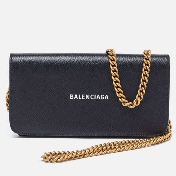 Balenciaga Black Leather Everyday Wallet on Chain — Designer Chain Bag