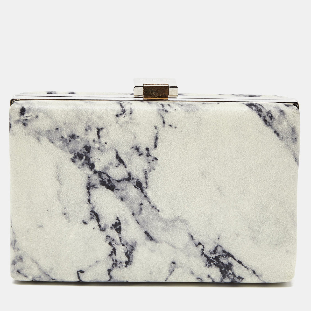 Balenciaga Off White/Black Marble Leather Le Dix Minaudiere Box Clutch | Designer Clutch Bag