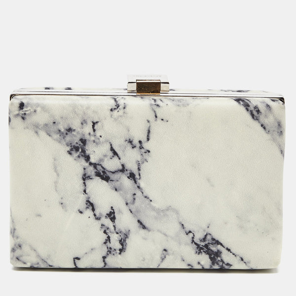 Balenciaga Off White/Black Marble Leather Le Dix Minaudiere Box Clutch | Designer Clutch Bag