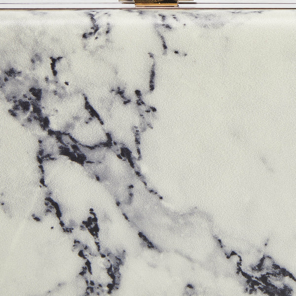 Balenciaga Off White/Black Marble Leather Le Dix Minaudiere Box Clutch | Designer Clutch Bag
