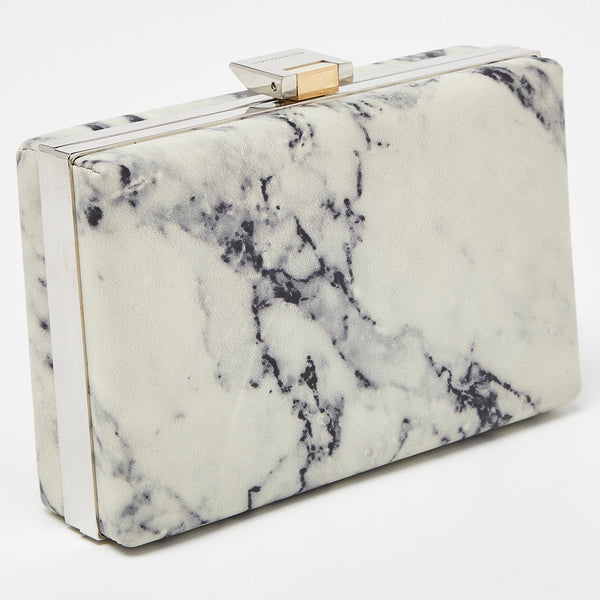 Balenciaga Off White/Black Marble Leather Le Dix Minaudiere Box Clutch | Designer Clutch Bag