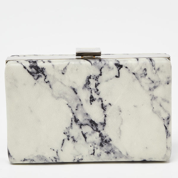 Balenciaga Off White/Black Marble Leather Le Dix Minaudiere Box Clutch | Designer Clutch Bag