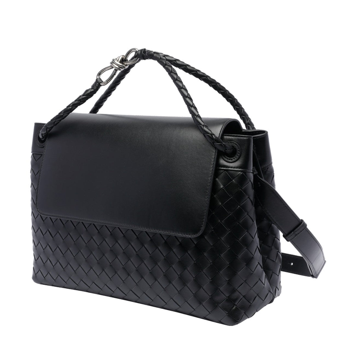 Close-up of Bottega Veneta cross body bags hardware and fine stitching