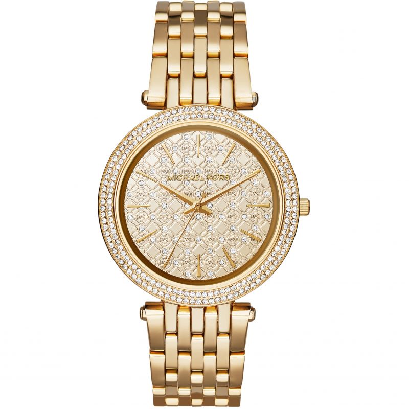 Side view of Michael Kors women's gold watch