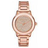 Side view of Michael Kors women's rose gold watch