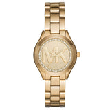Side view of Michael Kors women's gold watch