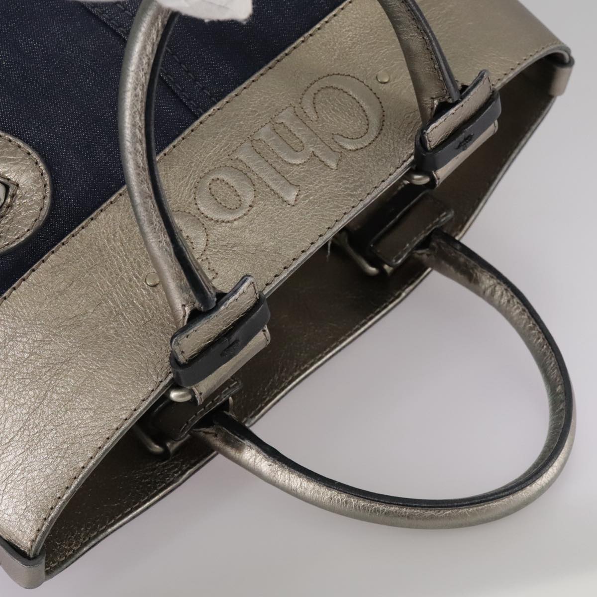 Chloe designer handbag denim closeup detail
