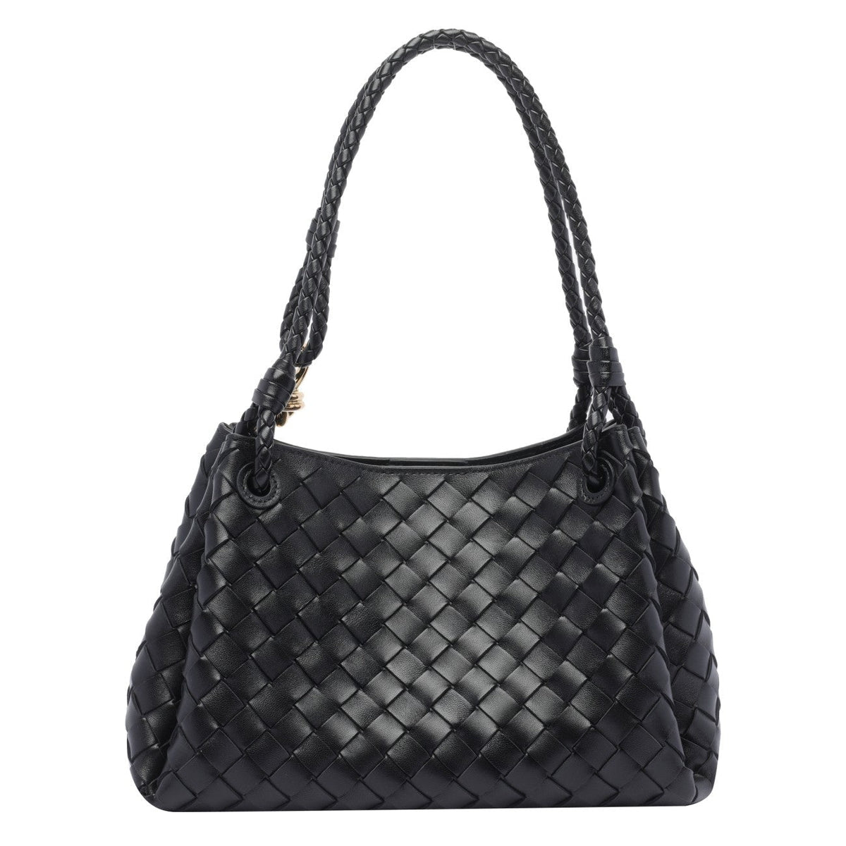Close-up of Bottega Veneta shoulder bags hardware and fine stitching