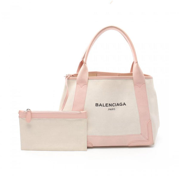 Balenciaga Navy Cabas S Ivory Pink Leather Canvas Tote Handbag | Luxury Canvas Tote Bag