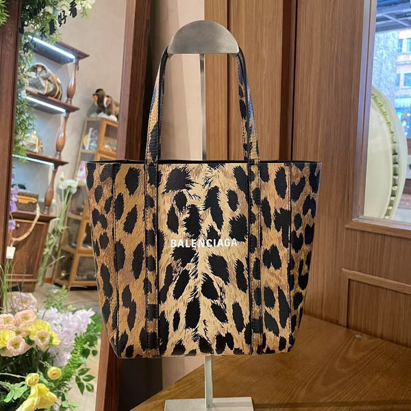 Balenciaga Animal Print Tote Bag in Brown Canvas — Premium Leather Tote
