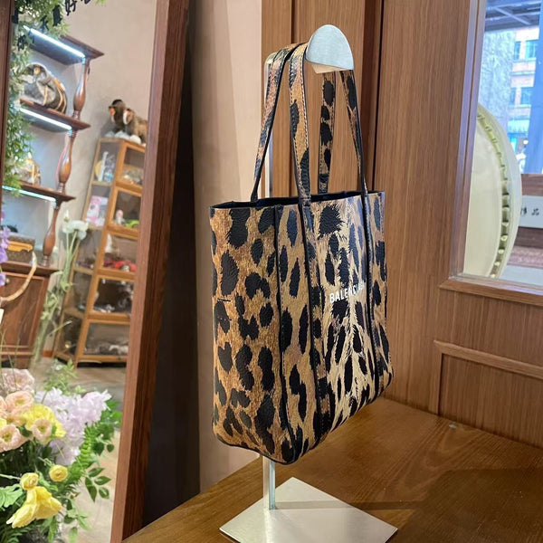 Balenciaga Animal Print Tote Bag in Brown Canvas — Premium Leather Tote
