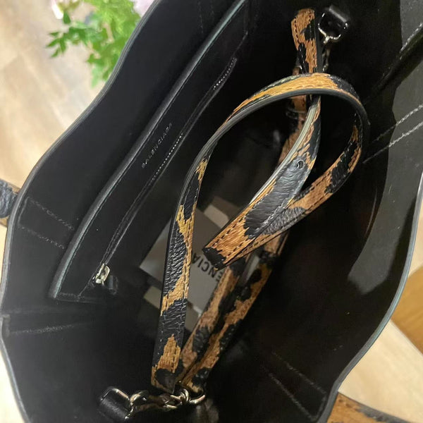 Balenciaga Animal Print Tote Bag in Brown Canvas — Premium Leather Tote