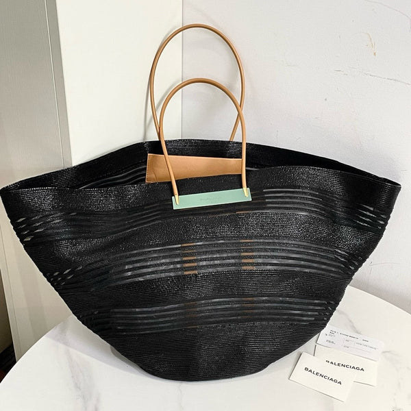 Balenciaga Basket Tote XL Black Straw Bag | Woven Luxury Basket Bag