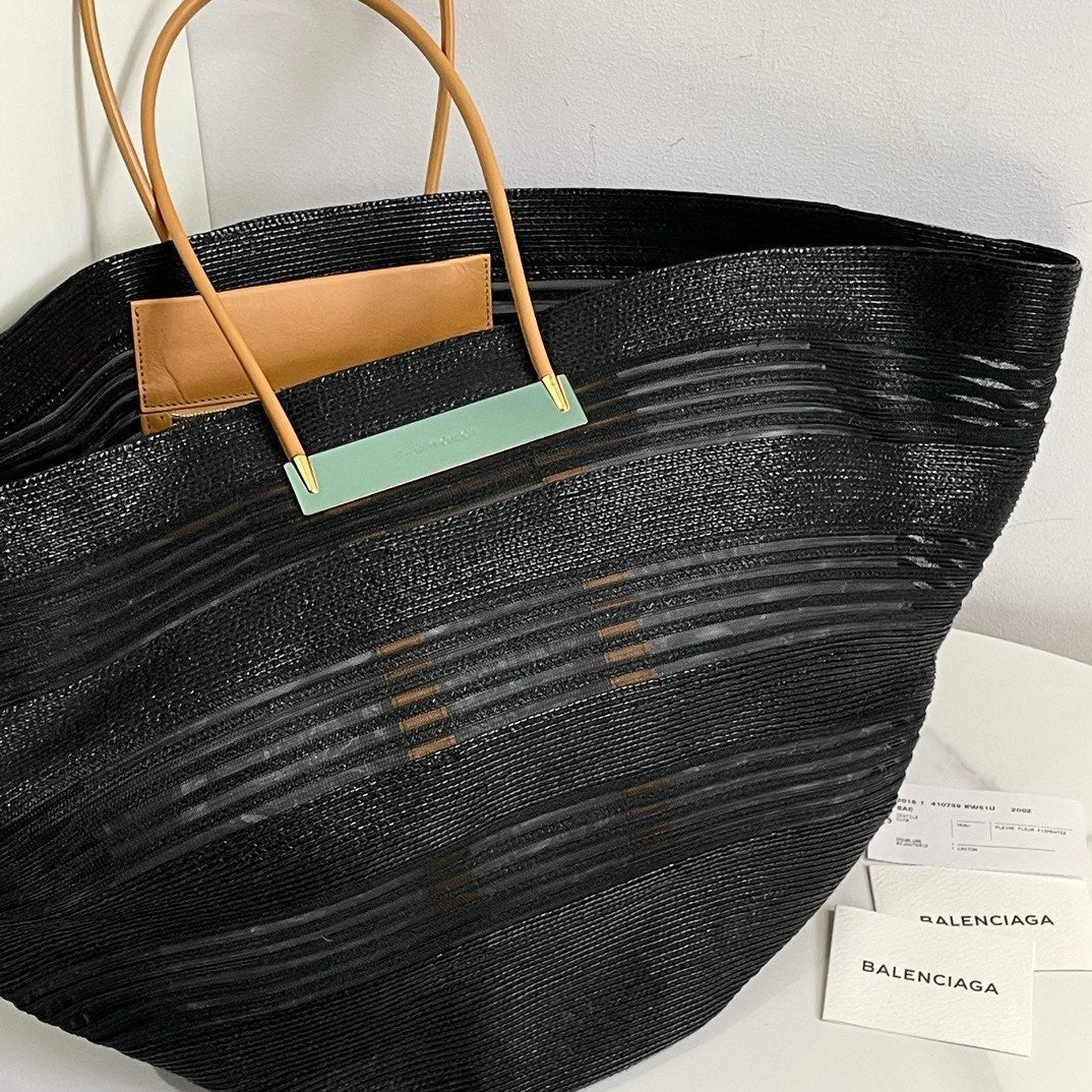 Balenciaga Basket Tote XL Black Straw Bag | Woven Luxury Basket Bag