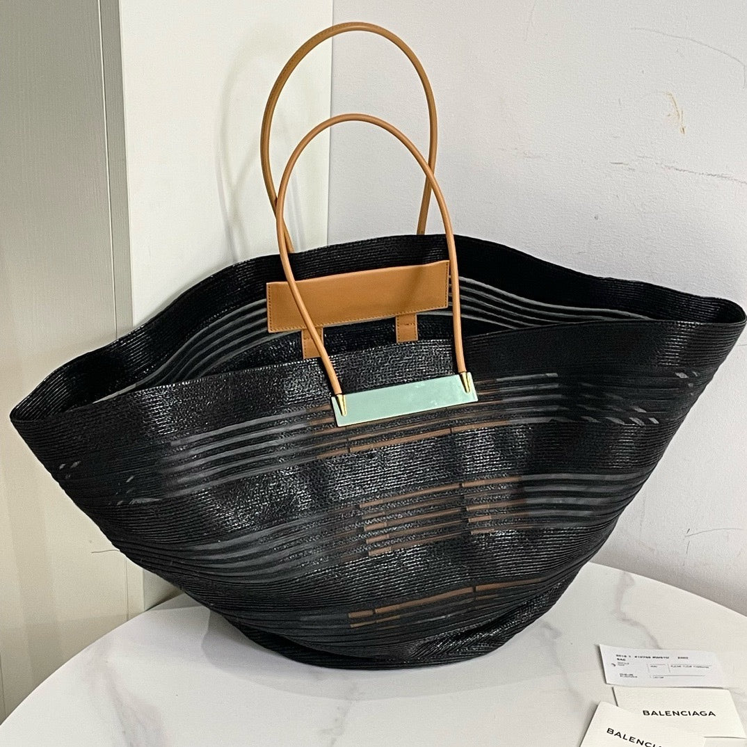Balenciaga Basket Tote XL Black Straw Bag | Woven Luxury Basket Bag