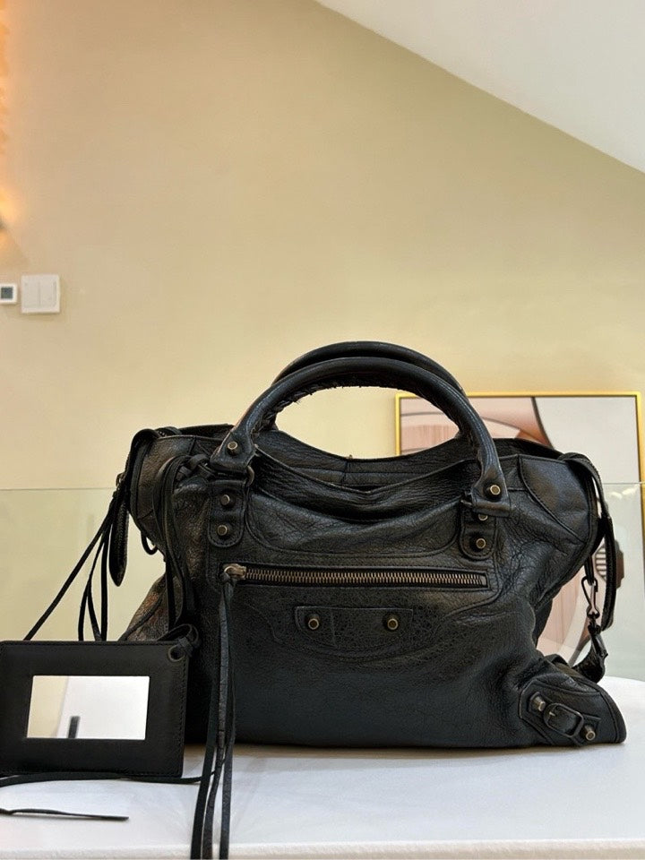 Balenciaga City Bag Classic Black Leather Shoulder Bag — Designer Leather Handbag