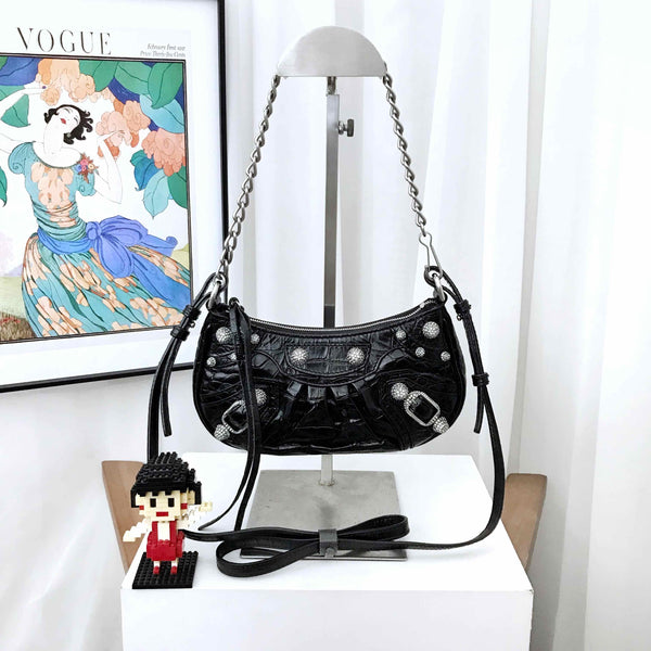 Balenciaga Le Cagole Black Shoulder Bag | Studded Leather Shoulder Bag