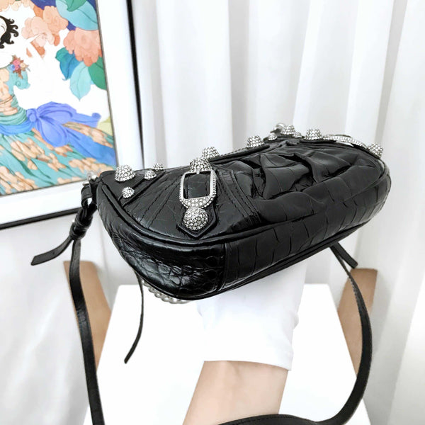 Balenciaga Le Cagole Black Shoulder Bag | Studded Leather Shoulder Bag