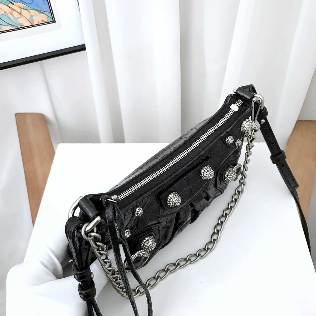 Balenciaga Le Cagole Black Shoulder Bag | Studded Leather Shoulder Bag