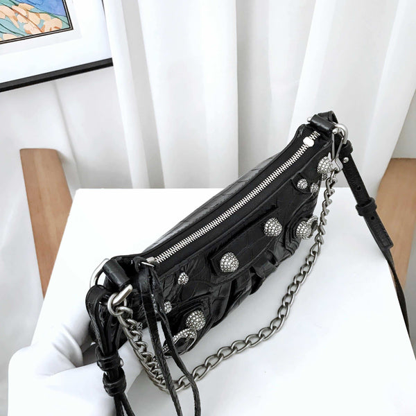 Balenciaga Le Cagole Black Shoulder Bag | Studded Leather Shoulder Bag