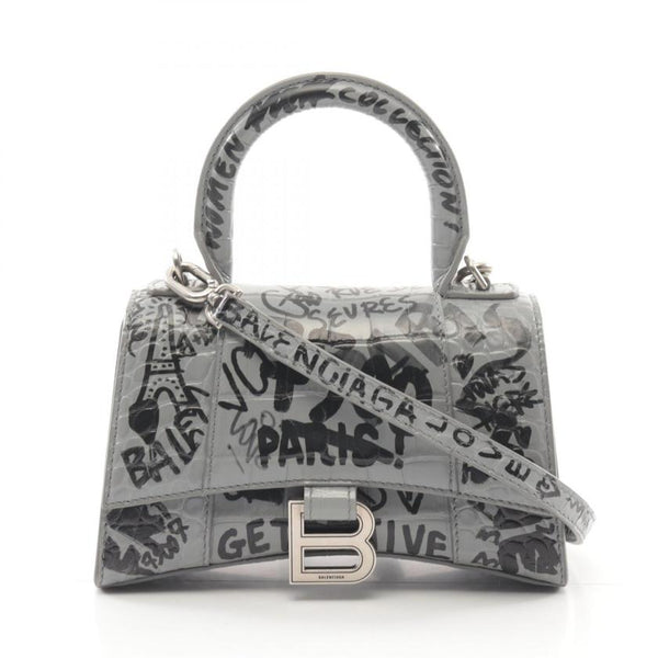 Balenciaga Hourglass XS Handbag Leather Gray | Designer Top Handle Bag
