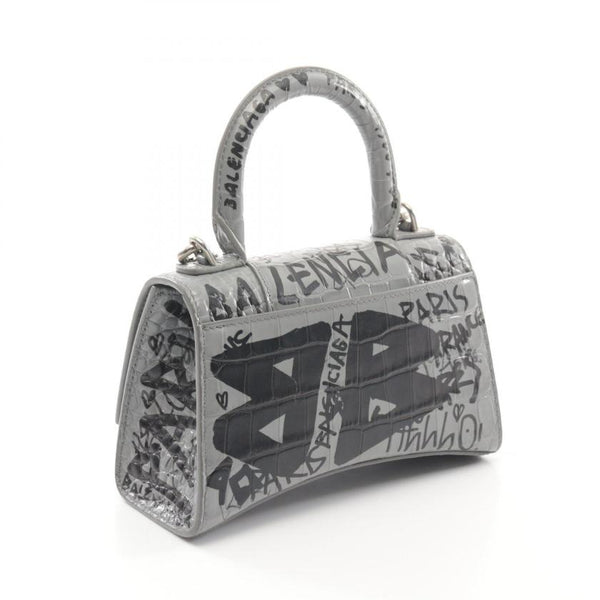 Balenciaga Hourglass XS Handbag Leather Gray | Designer Top Handle Bag
