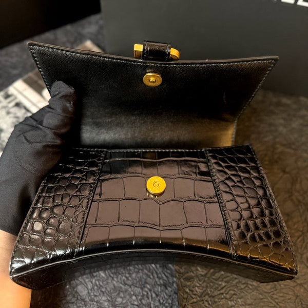 Balenciaga Hourglass Bag Black Gold Shoulder Bag — Designer Top Handle Bag