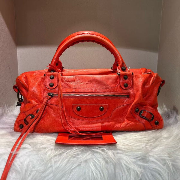 Balenciaga Classic City Red Leather Bag | Designer Leather Handbag