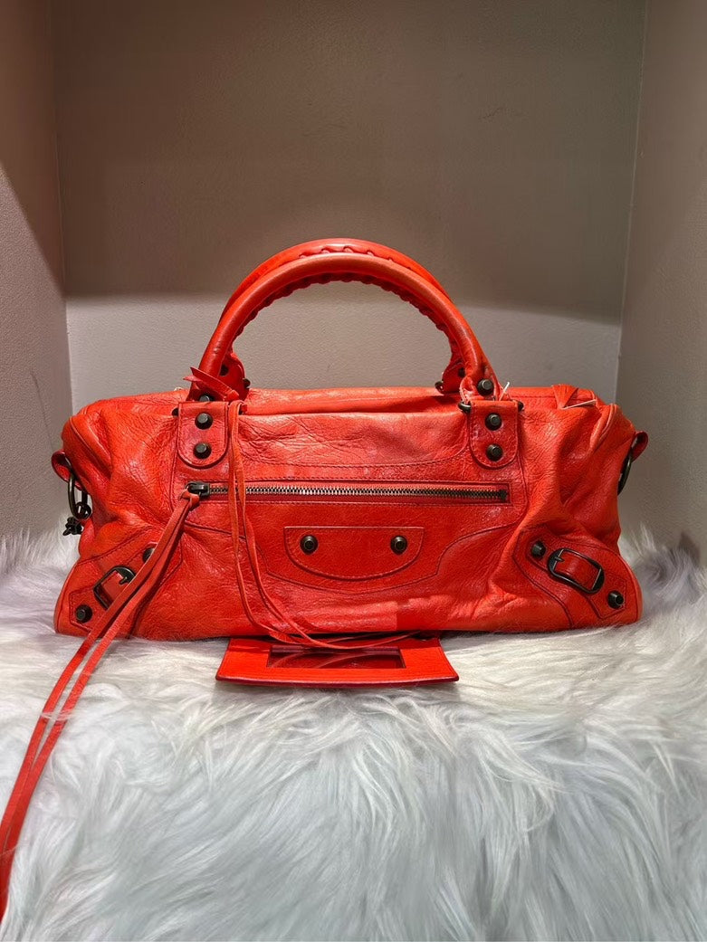 Balenciaga Classic City Red Leather Bag | Designer Leather Handbag