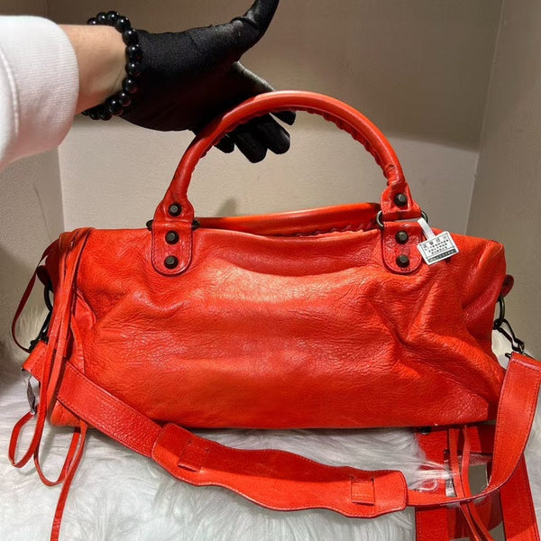 Balenciaga Classic City Red Leather Bag | Designer Leather Handbag
