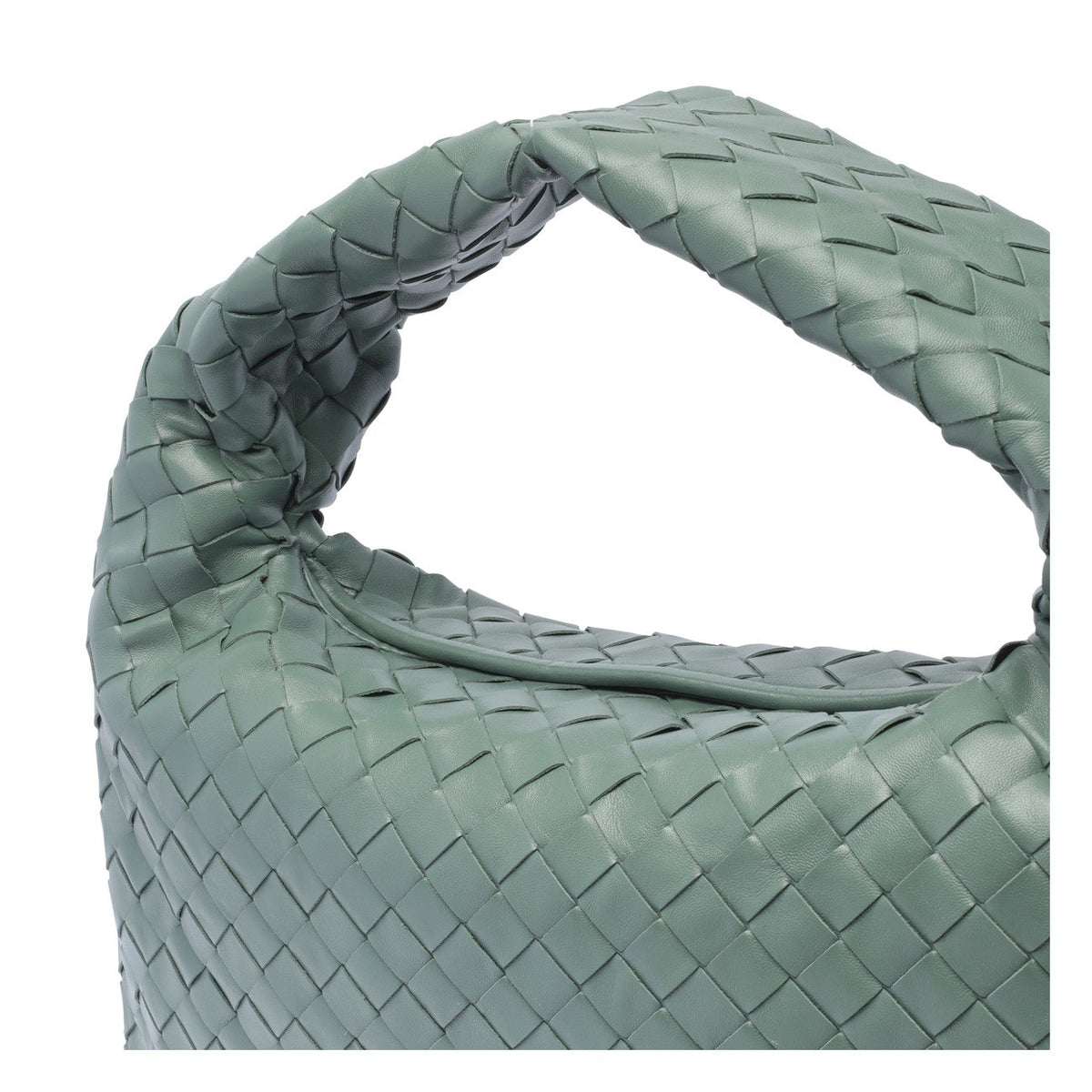 Close-up of Bottega Veneta totes hardware and fine stitching