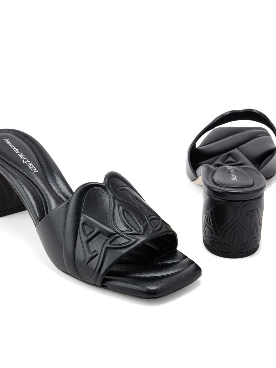 Close-up of Alexander McQueen sandals hardware and fine stitching