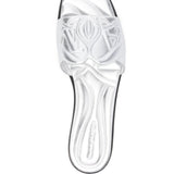 Close-up of Alexander McQueen sandals hardware and fine stitching