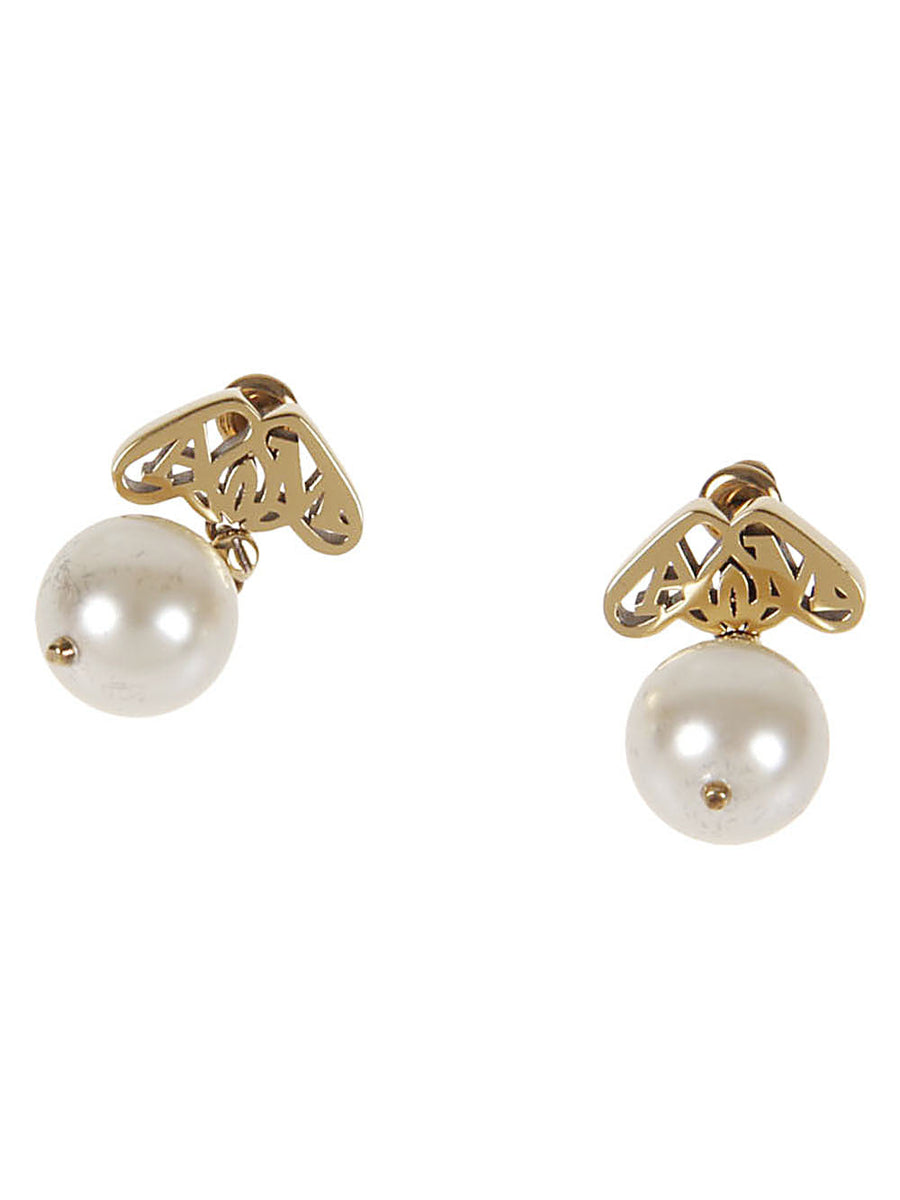 Alexander McQueen Jewellery? Alexander Mcqueen Women Seal Logo Pearl Earrings Luxury Designer Statement Jewellery