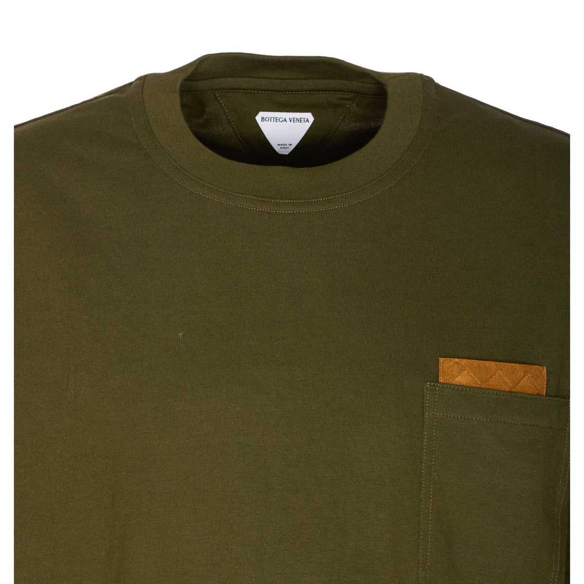 Close-up of Bottega Veneta tee shirts hardware and fine stitching