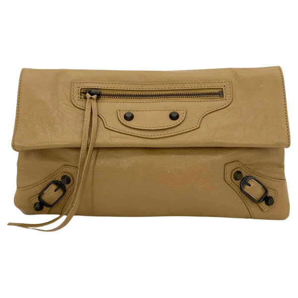 Balenciaga Tan Leather City Envelope Clutch with Mirror | Designer Clutch Bag