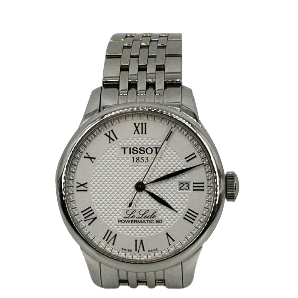 Side view of Tissot unisex silver watch