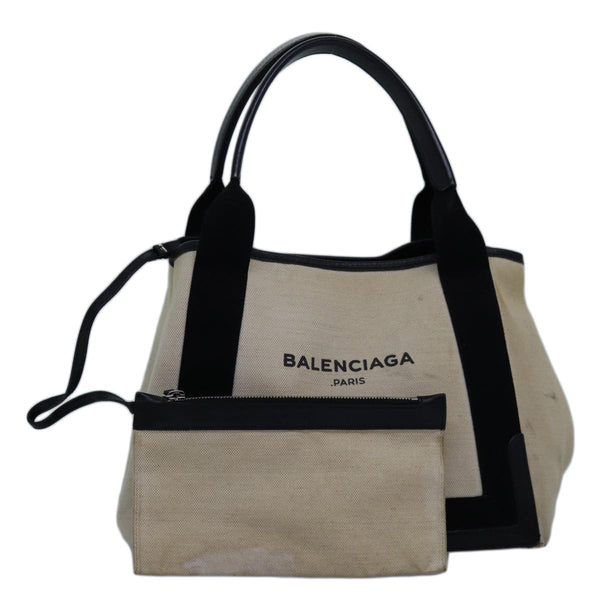 Balenciaga Navy Cabas S Hand Bag Canvas White Black 339933 | Luxury Canvas Tote Bag