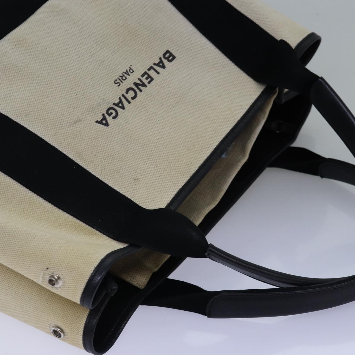 Balenciaga Navy Cabas S Hand Bag Canvas White Black 339933 | Luxury Canvas Tote Bag
