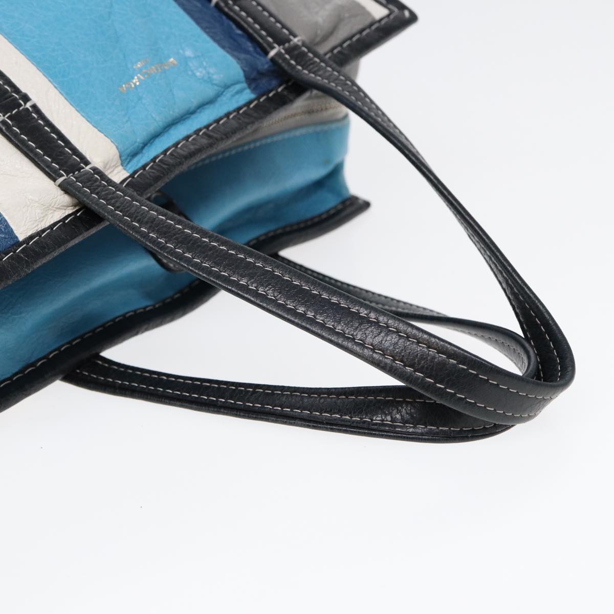 Balenciaga Bazaar Shopper XS Tote Bag Leather Blue Silver 443096 — Premium Leather Tote